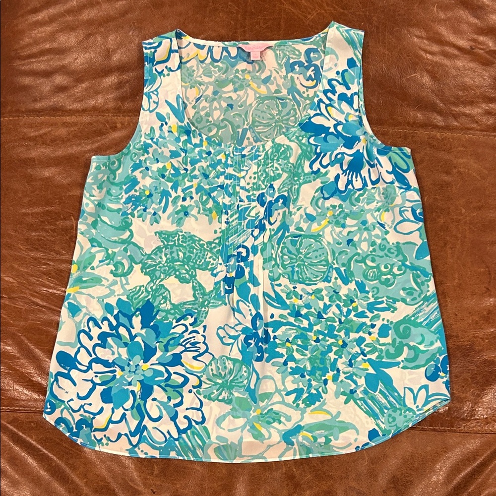 Lilly Pulitzer Sleeveless Floral Print Tank Top - Blue/Teal